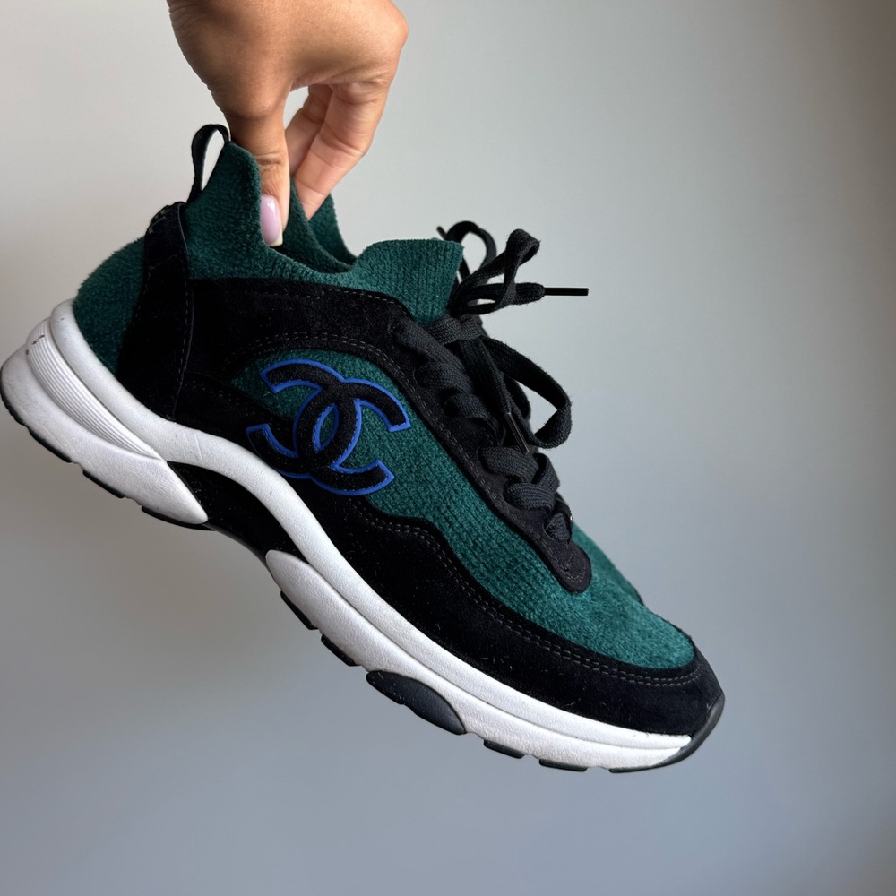 CHANEL Black & Green CC Logo Chunky Sneakers